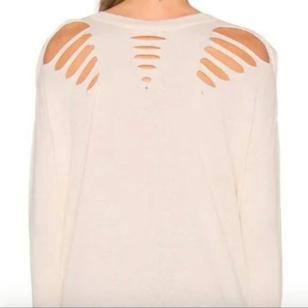Central Park West Revolve Distressed Ripped V-neck Sweater Cream XS - Picture 4 of 16